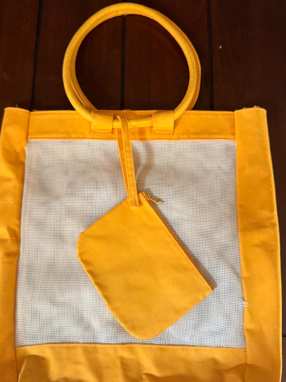 Estee Lauder Yellow Ring-Handle Tote with Matching Pouch